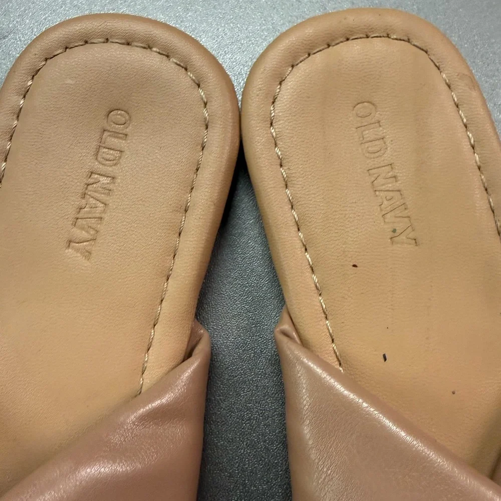 Old Navy Womens Tan Faux Leather‎ Twisted Knot Slide Sandals Size 7 Flat Neutral